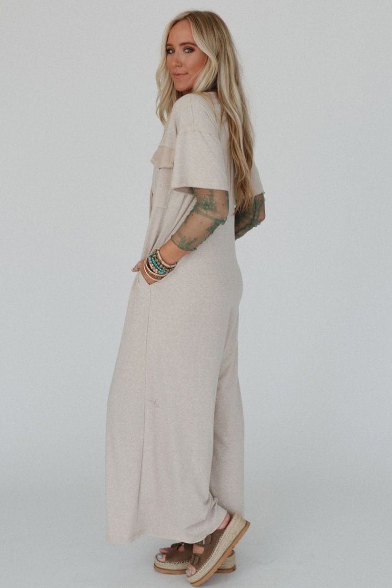 Love Salve  Beige Half Placket Chest Pockets Short Sleeve