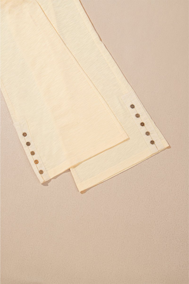 Beige Solid Color Tank Top and Smocked Waist Pants Set