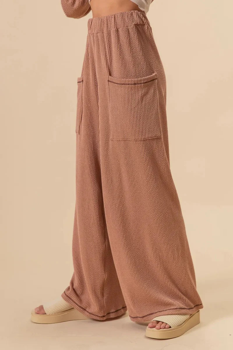BiBi 2tone Cord Rib Waist Band Side Pocket Pants for Women