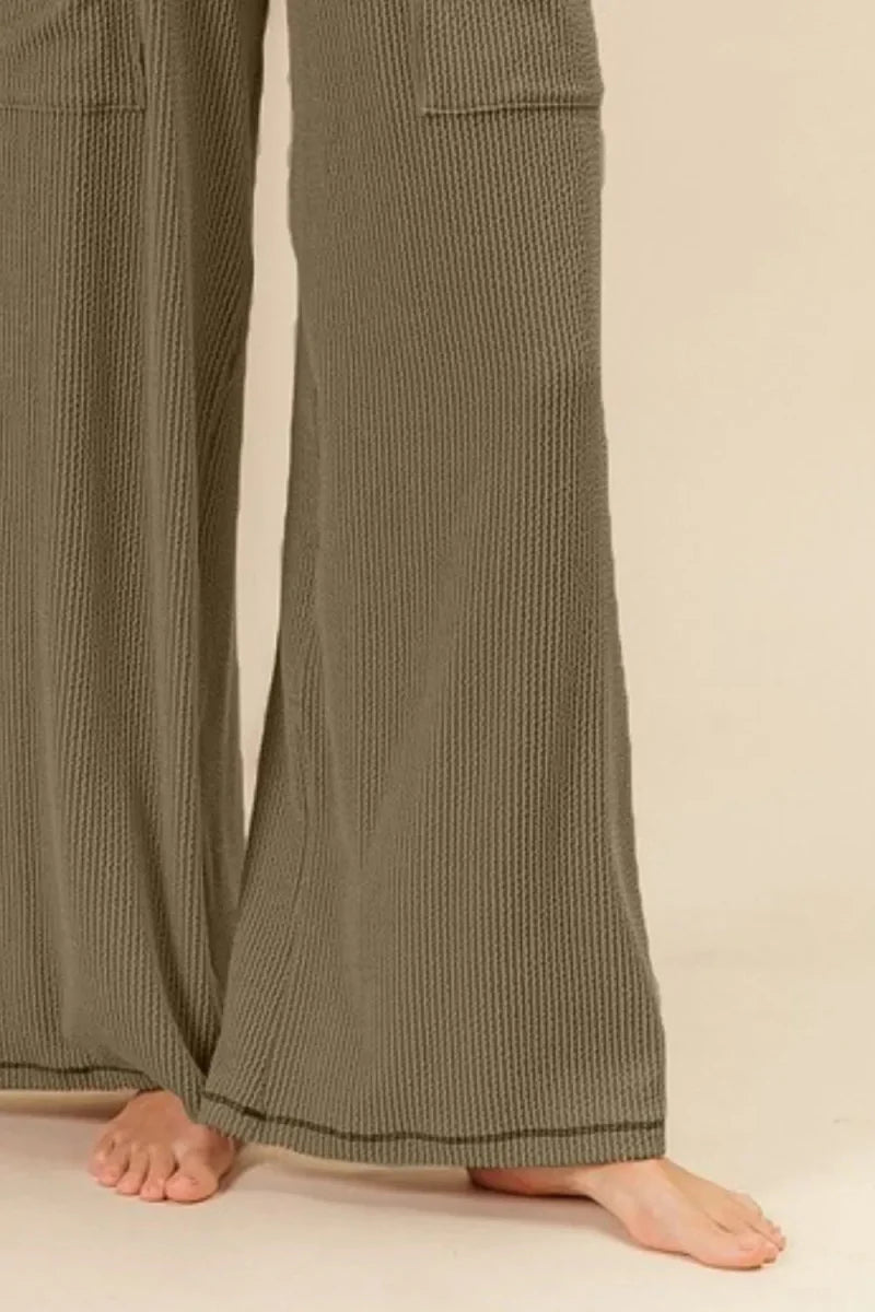 BiBi 2tone Cord Rib Waist Band Side Pocket Pants for Women