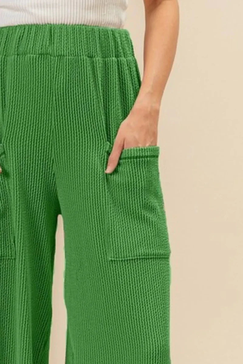 BiBi 2tone Cord Rib Waist Band Side Pocket Pants for Women