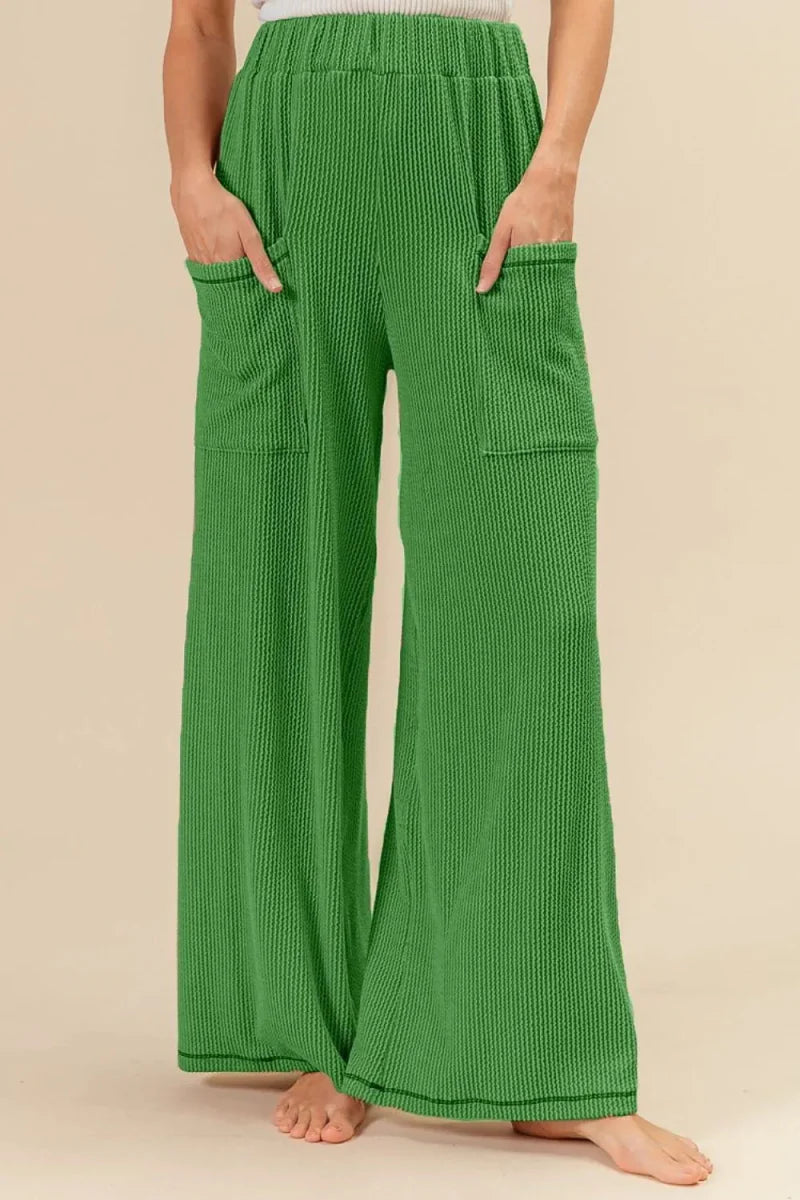 BiBi 2tone Cord Rib Waist Band Side Pocket Pants for Women