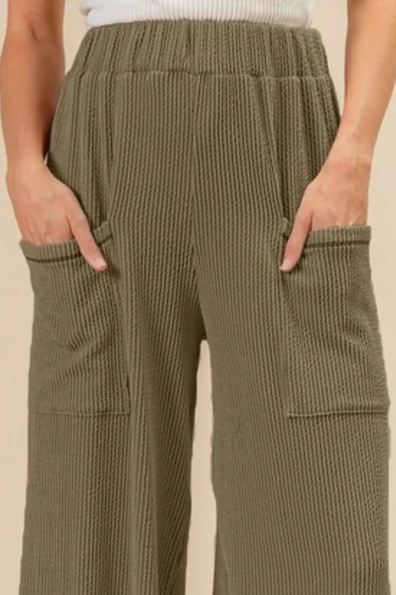 BiBi 2tone Cord Rib Waist Band Side Pocket Pants for Women