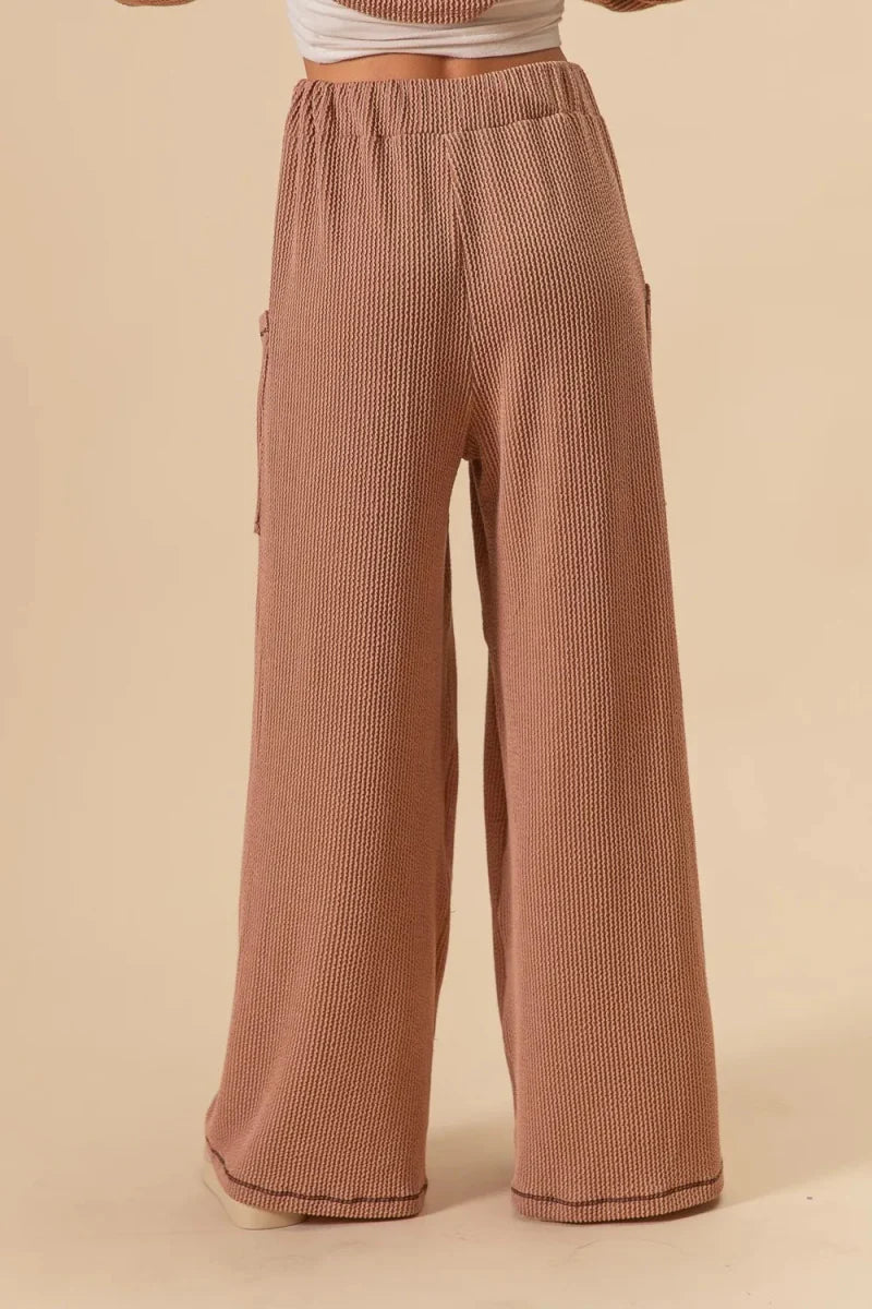 BiBi 2tone Cord Rib Waist Band Side Pocket Pants for Women