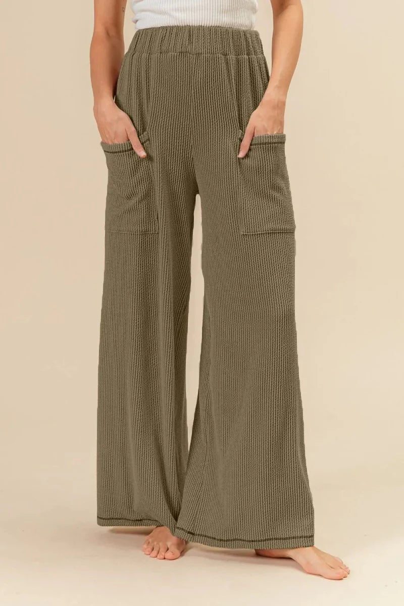 BiBi 2tone Cord Rib Waist Band Side Pocket Pants for Women