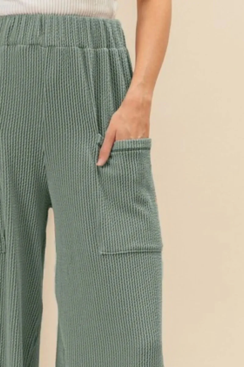 BiBi 2tone Cord Rib Waist Band Side Pocket Pants for Women