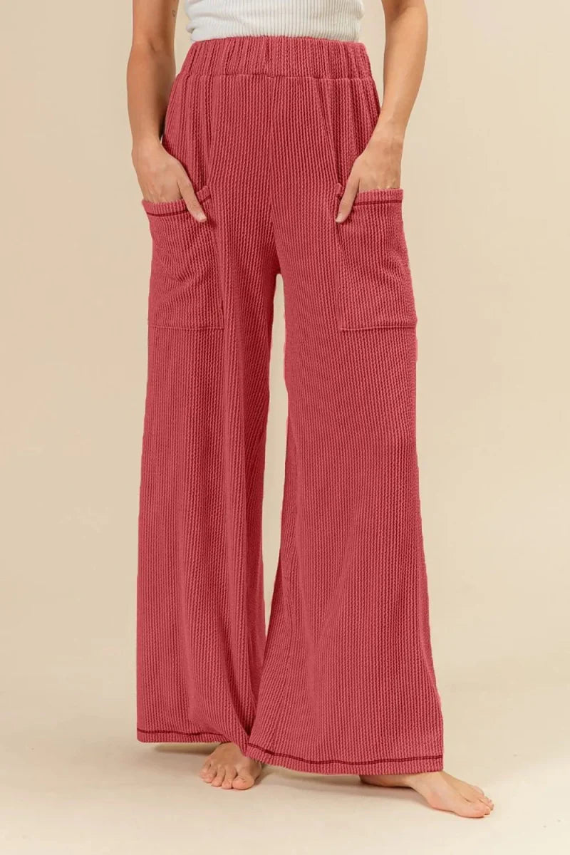 BiBi 2tone Cord Rib Waist Band Side Pocket Pants for Women