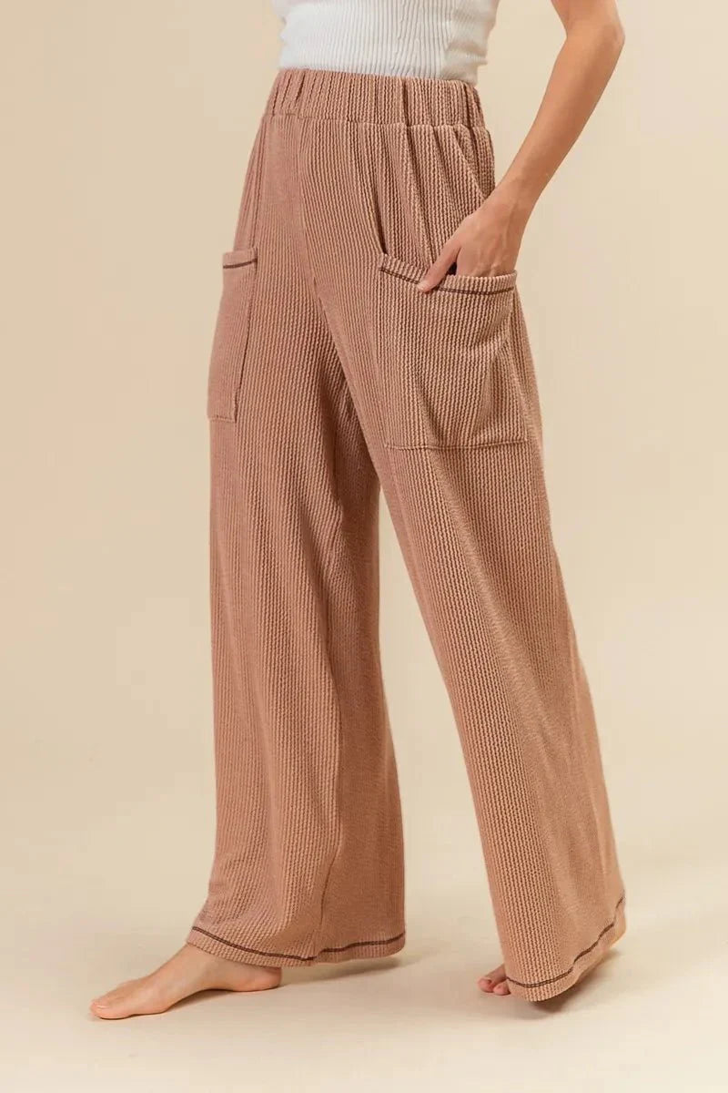 BiBi 2tone Cord Rib Waist Band Side Pocket Pants for Women