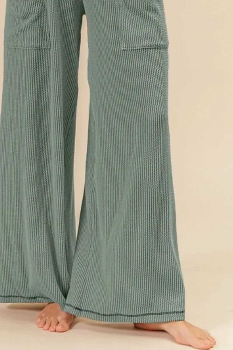 BiBi 2tone Cord Rib Waist Band Side Pocket Pants for Women