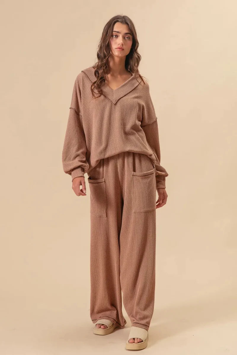 BiBi 2tone Cord Rib Waist Band Side Pocket Pants for Women