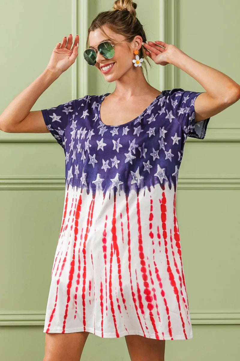 BiBi American Flag Theme Tee Dress for Stylish Summer Wear