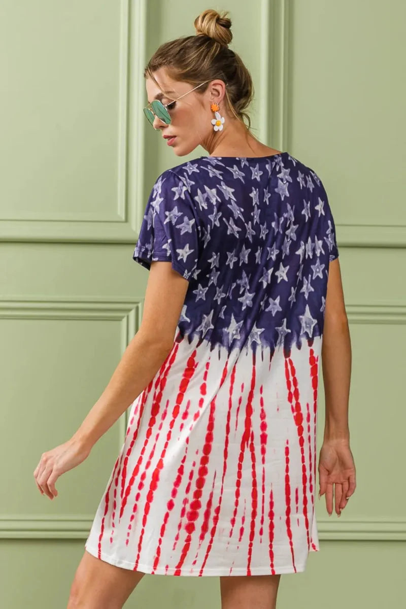BiBi American Flag Theme Tee Dress for Stylish Summer Wear