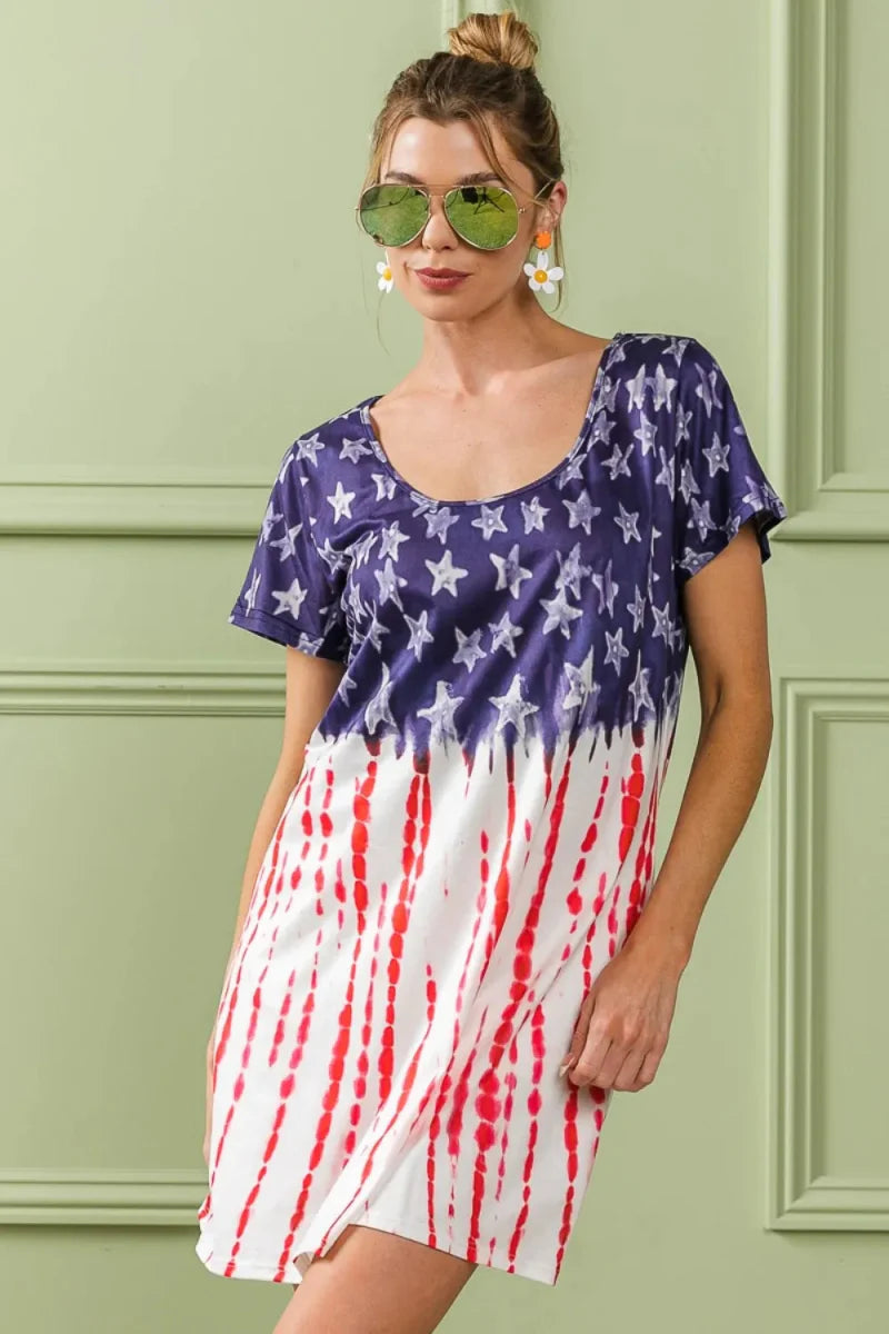 BiBi American Flag Theme Tee Dress for Stylish Summer Wear