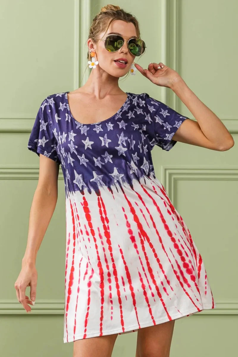 BiBi American Flag Theme Tee Dress for Stylish Summer Wear