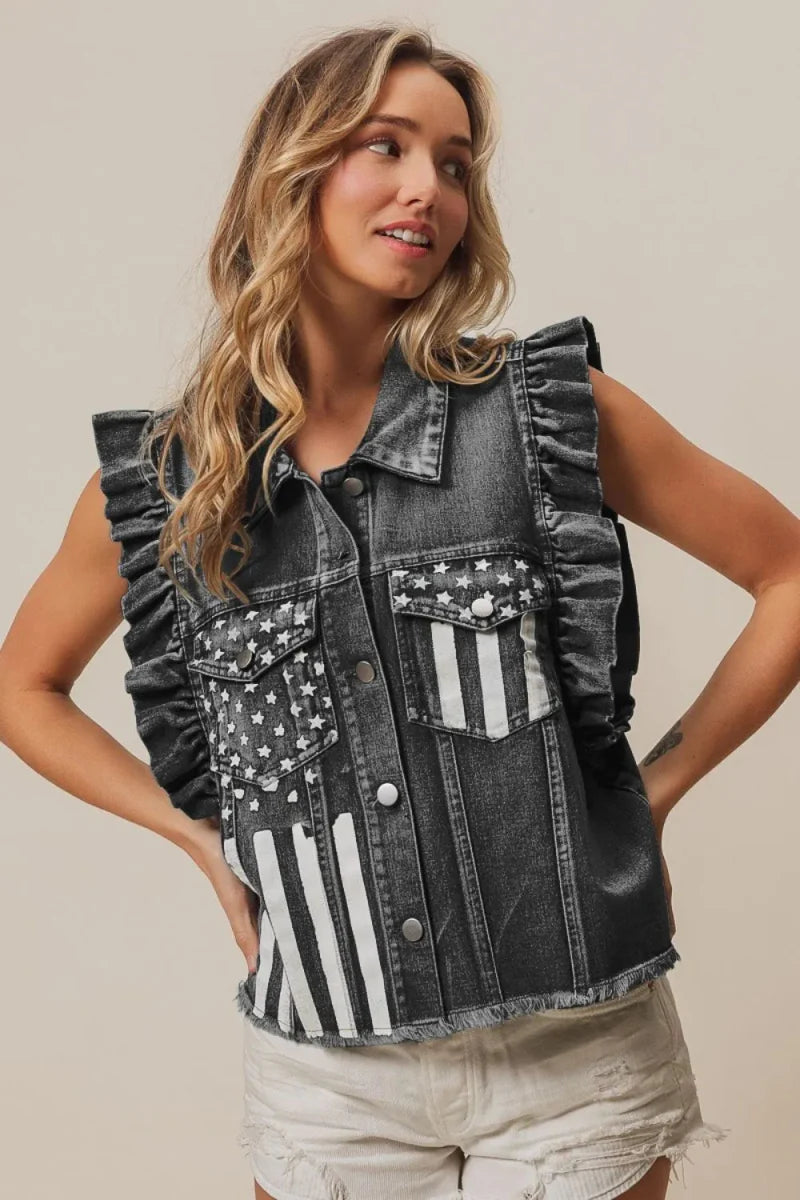 BiBi American Flag Washed Denim Jacket