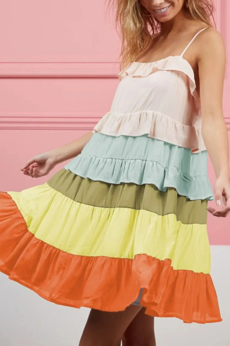 BiBi Color Blocked Tiered Dress for Stylish Occasions