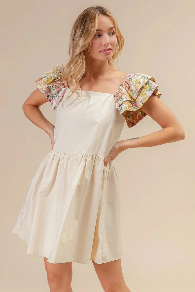 BiBi Flower Embroidered Floral Print Sleeve Dress for Women