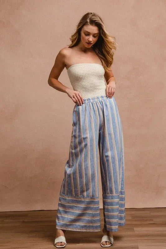 BiBi Striped Wide Leg Pants with Pockets for Women