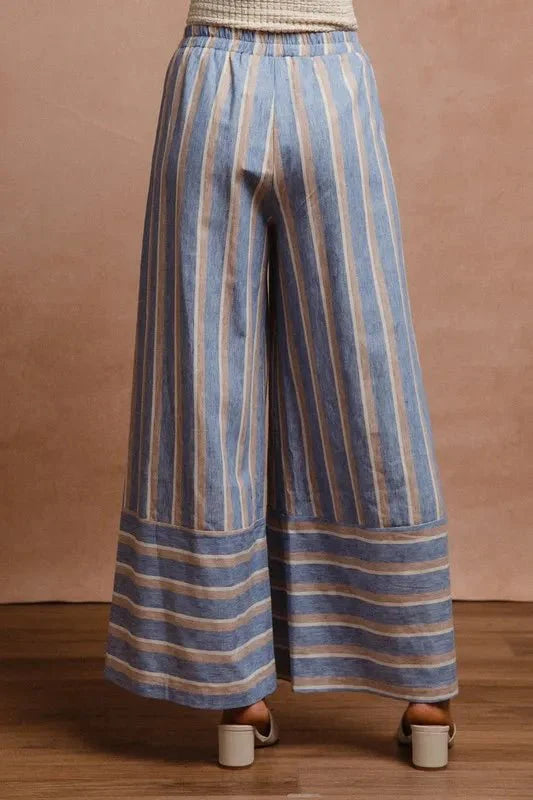 BiBi Striped Wide Leg Pants with Pockets for Women