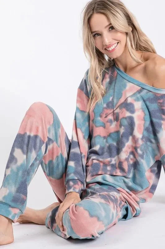 BiBi Tie Dye French Terry Casual Pants for Women