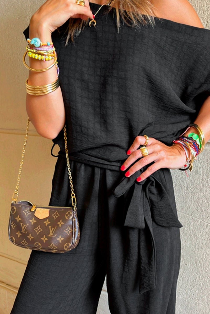 Black Checkered Mesh One Shoulder Short Sleeve Jumpsuit