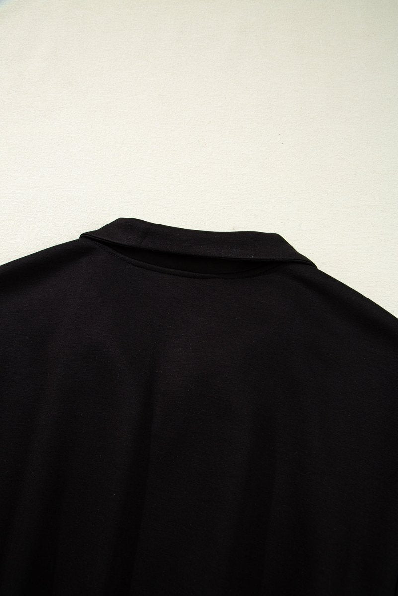 Black Contrast Collar Patchwork Zip Front Romper for Women