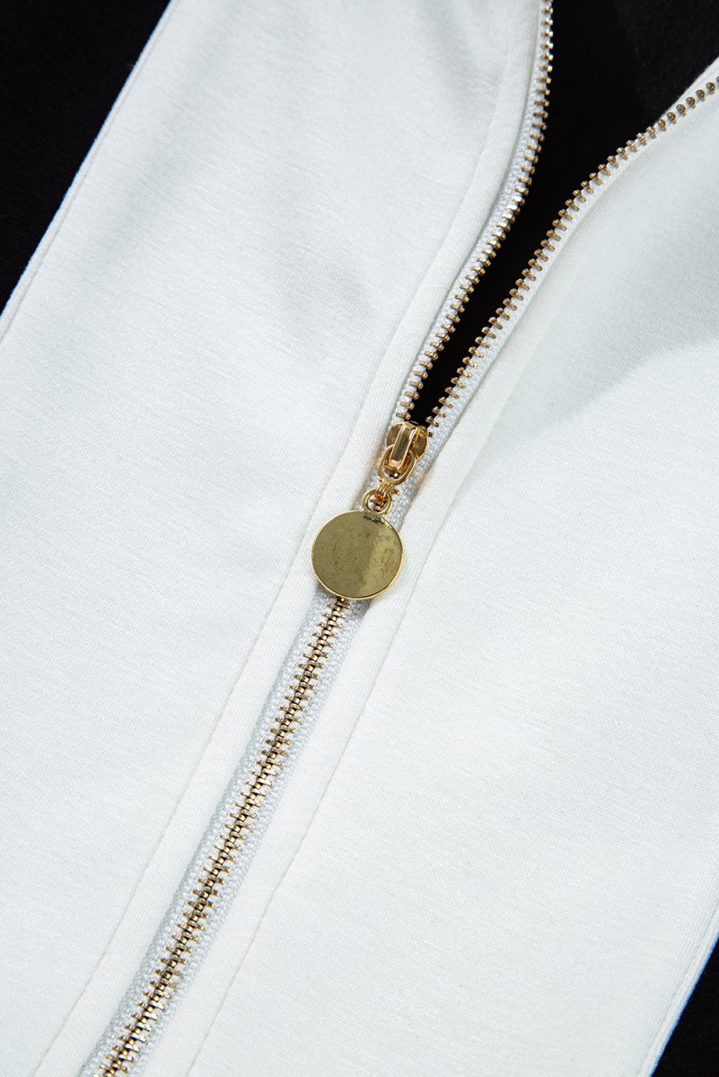 Black Contrast Collar Patchwork Zip Front Romper for Women