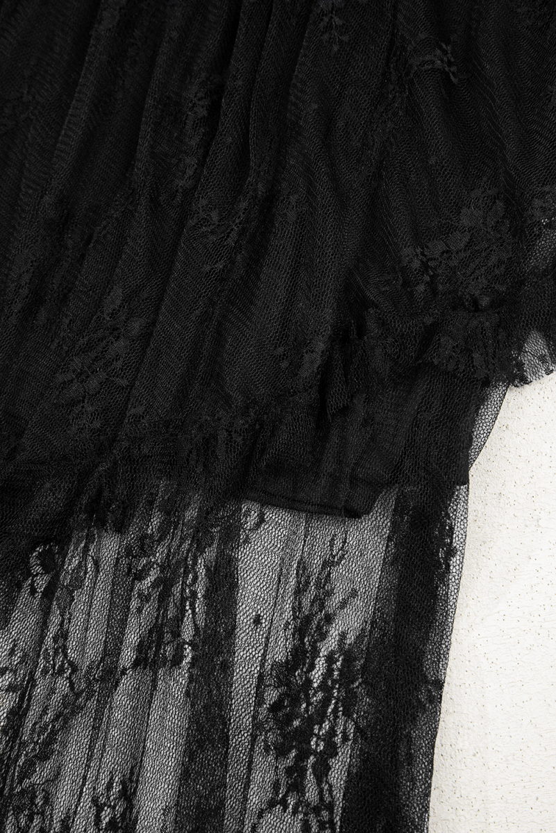 Black Lace Cascading Tiered High Waist Maxi Skirt Women