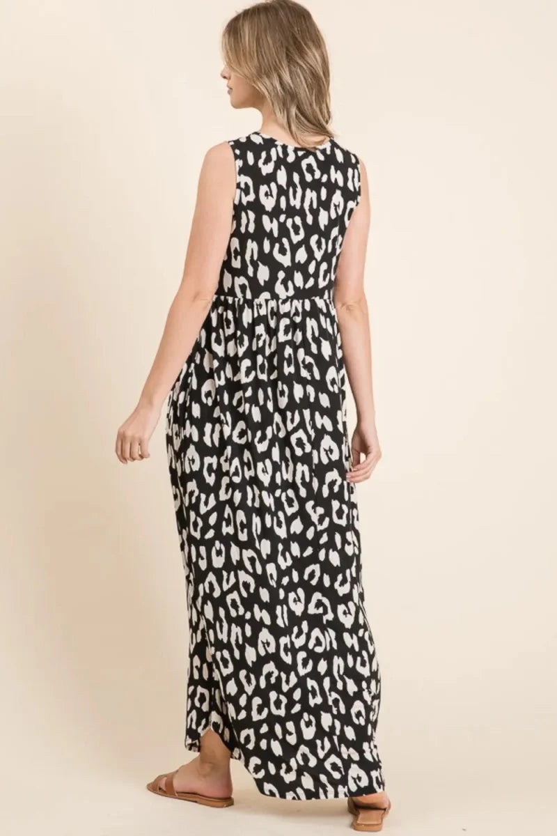 BOMBOM Leopard Maxi Dress with Pockets for Stylish Comfort