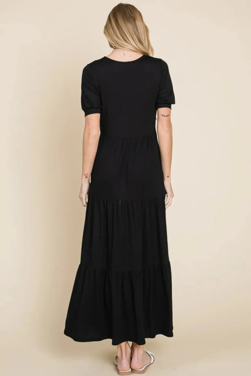 BOMBOM Short Sleeve Tiered Maxi Dress for Effortless Style