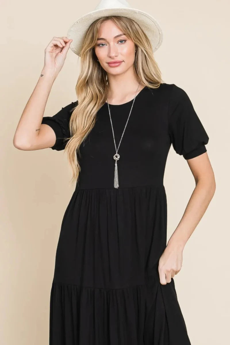 BOMBOM Short Sleeve Tiered Maxi Dress for Effortless Style