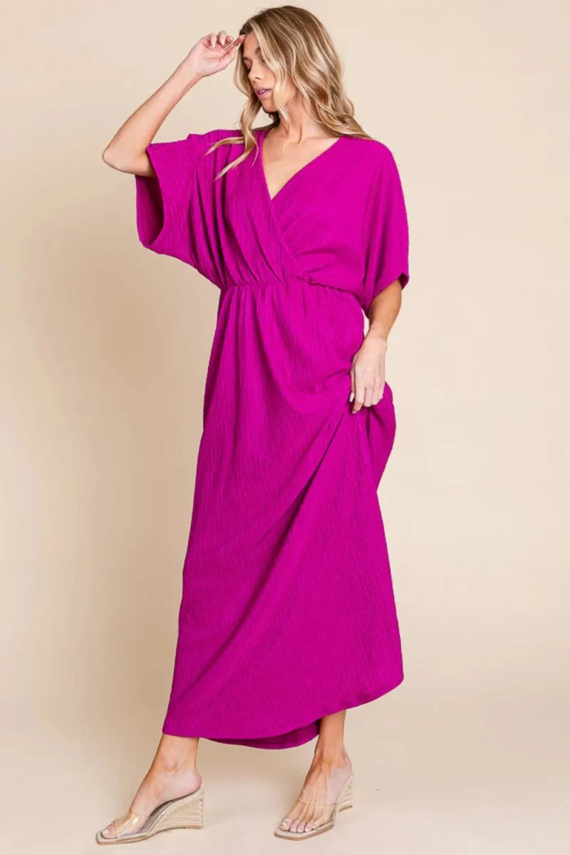 BOMBOM Surplice Maxi Dress with Pockets for Women