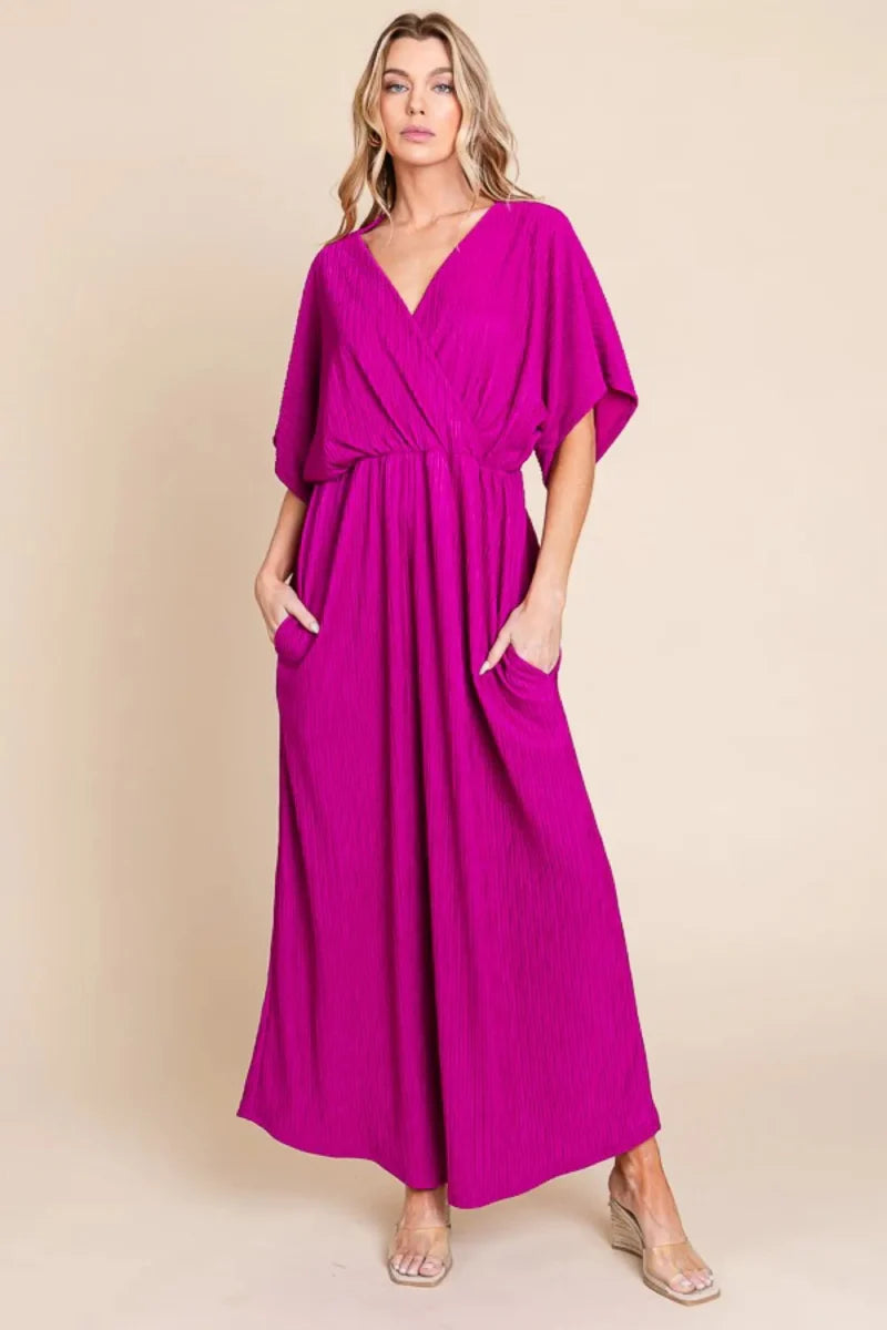 BOMBOM Surplice Maxi Dress with Pockets for Women
