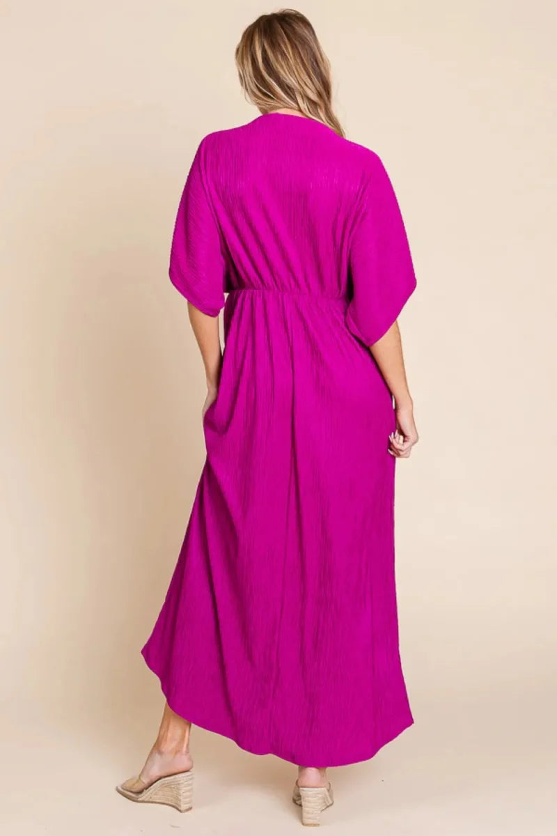 BOMBOM Surplice Maxi Dress with Pockets for Women