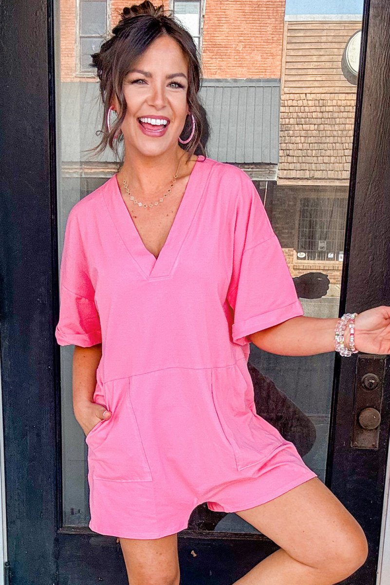 Bonbon Loose Half Sleeve V Neck Knit Romper for Women