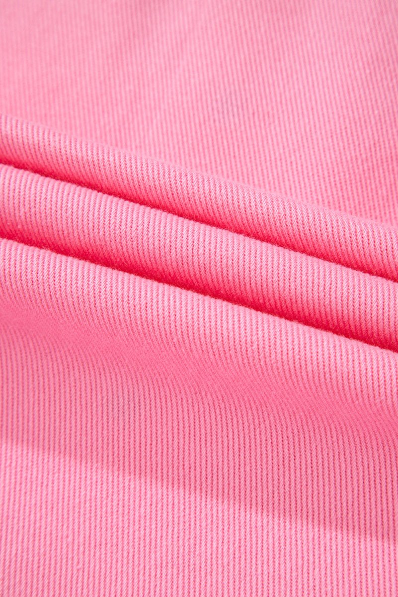 Bonbon Pearl Beaded Raw Hem Button Up Denim Jacket for Women