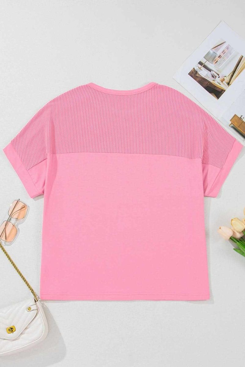 Bonbon Plus Size Patchwork Pocket T-Shirt with Corded Design