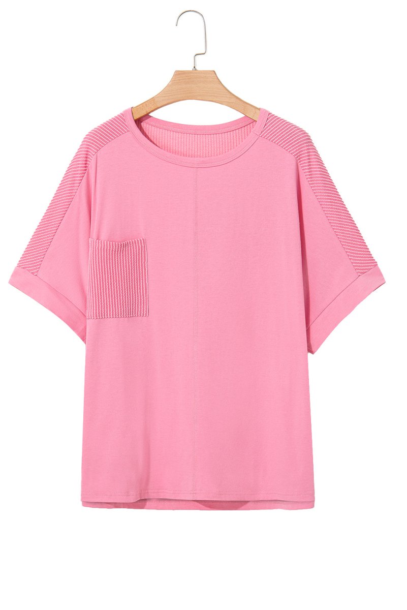 Bonbon Plus Size Patchwork Pocket T-Shirt with Corded Design