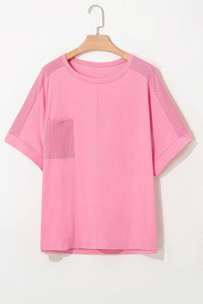 Bonbon Plus Size Patchwork Pocket T-Shirt with Corded Design