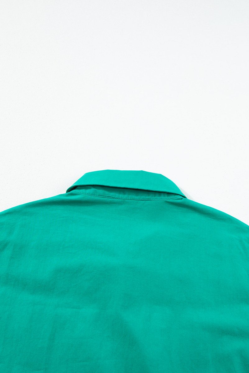 Bright Green Shirred Ruffle Sleeve Button Up Short Dress