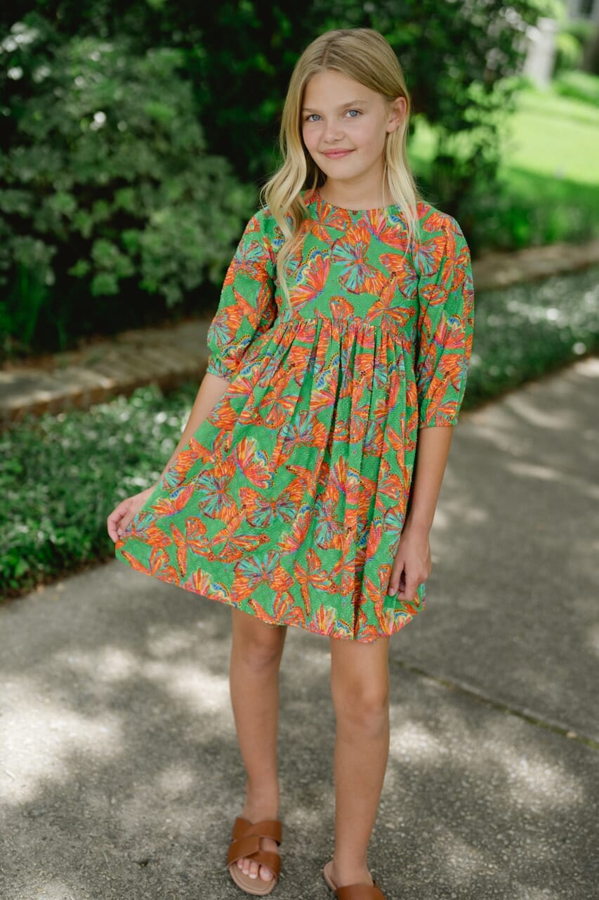 Girls Isabella Dobby Dress- Butterfly