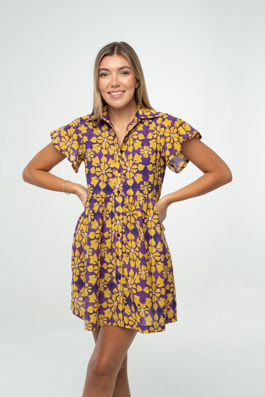Frenchi Mini Gameday Dress- Purple & Gold
