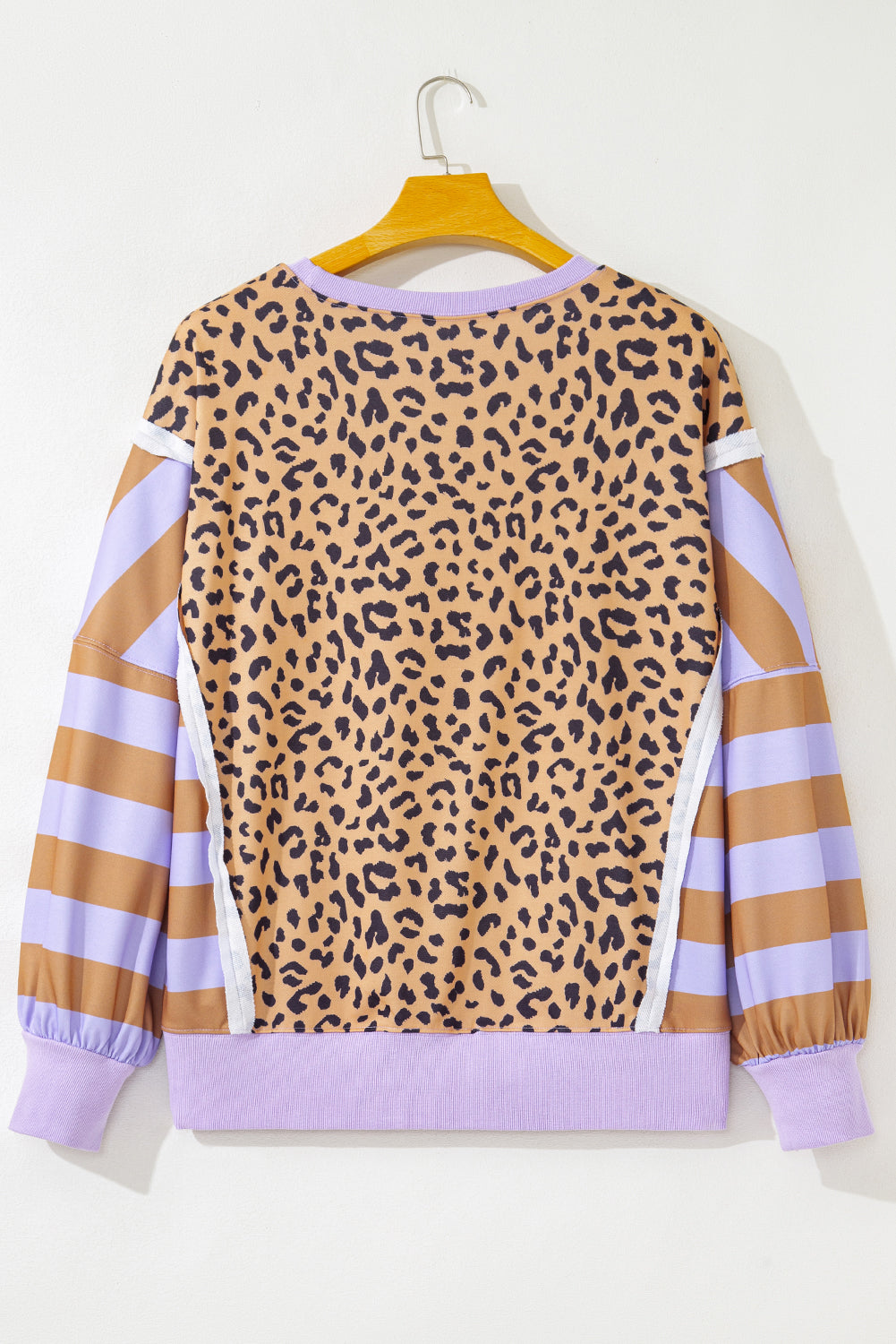 Premium Purple Leopard Striped Patchwork Plus Size Loose Sweatshirt