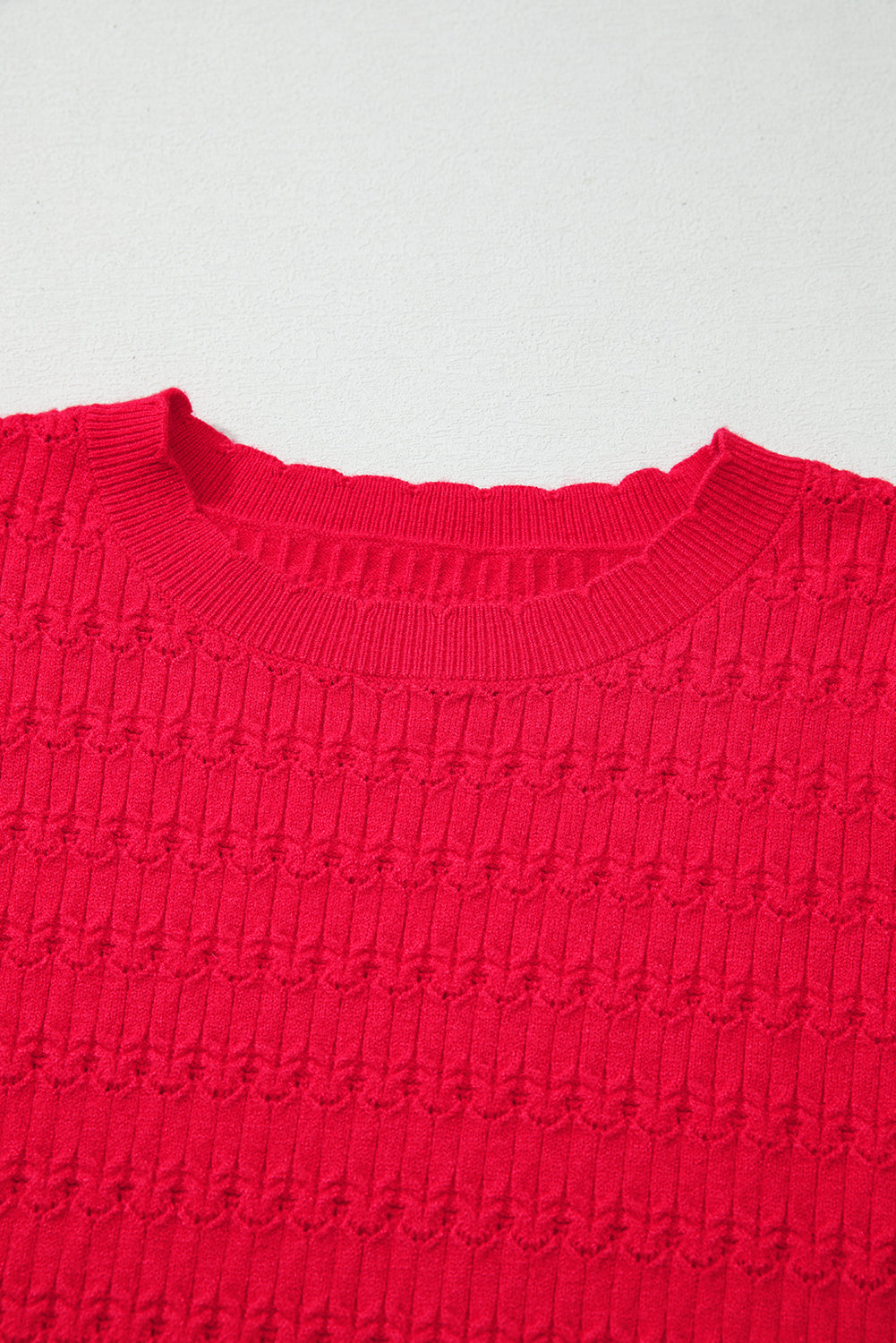 Fiery Red Trendy Print Knit Ribbed Cuffs Crew Neck Sweater
