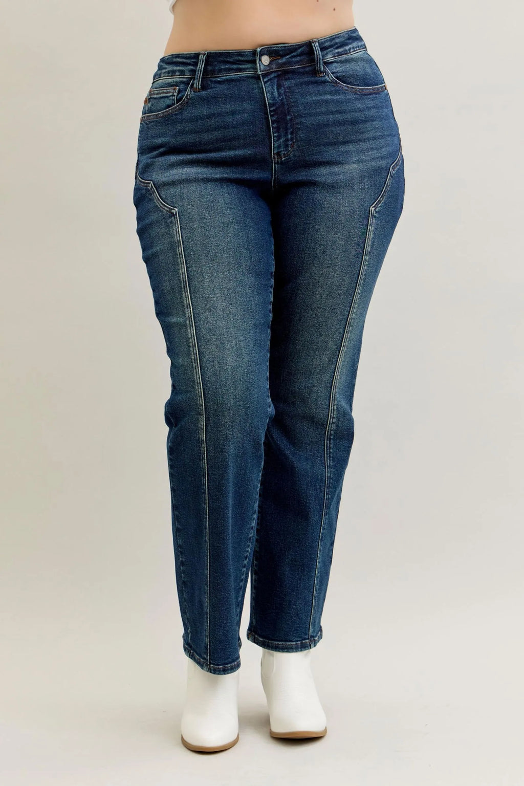 Judy Blue Plus Size High Waisted Straight Jeans Seam Detail