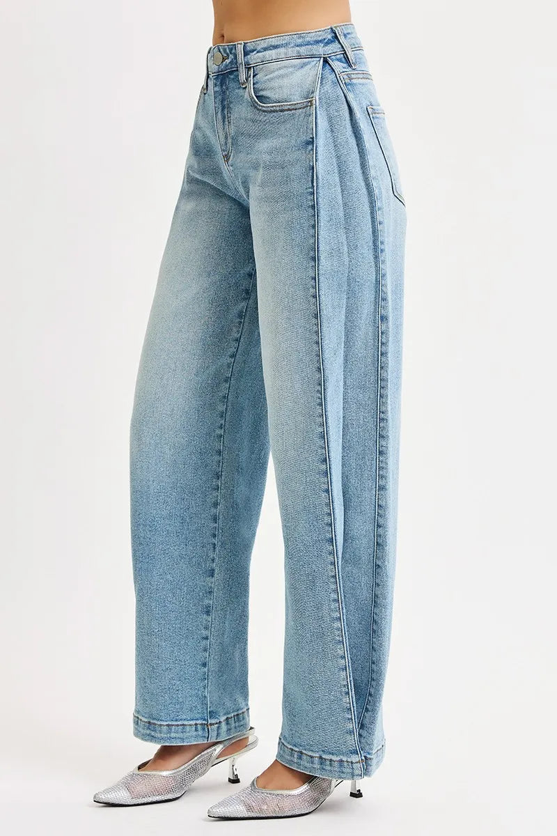 Risen Mid Rise Wide Barrel Transferable Leg Snap Jeans