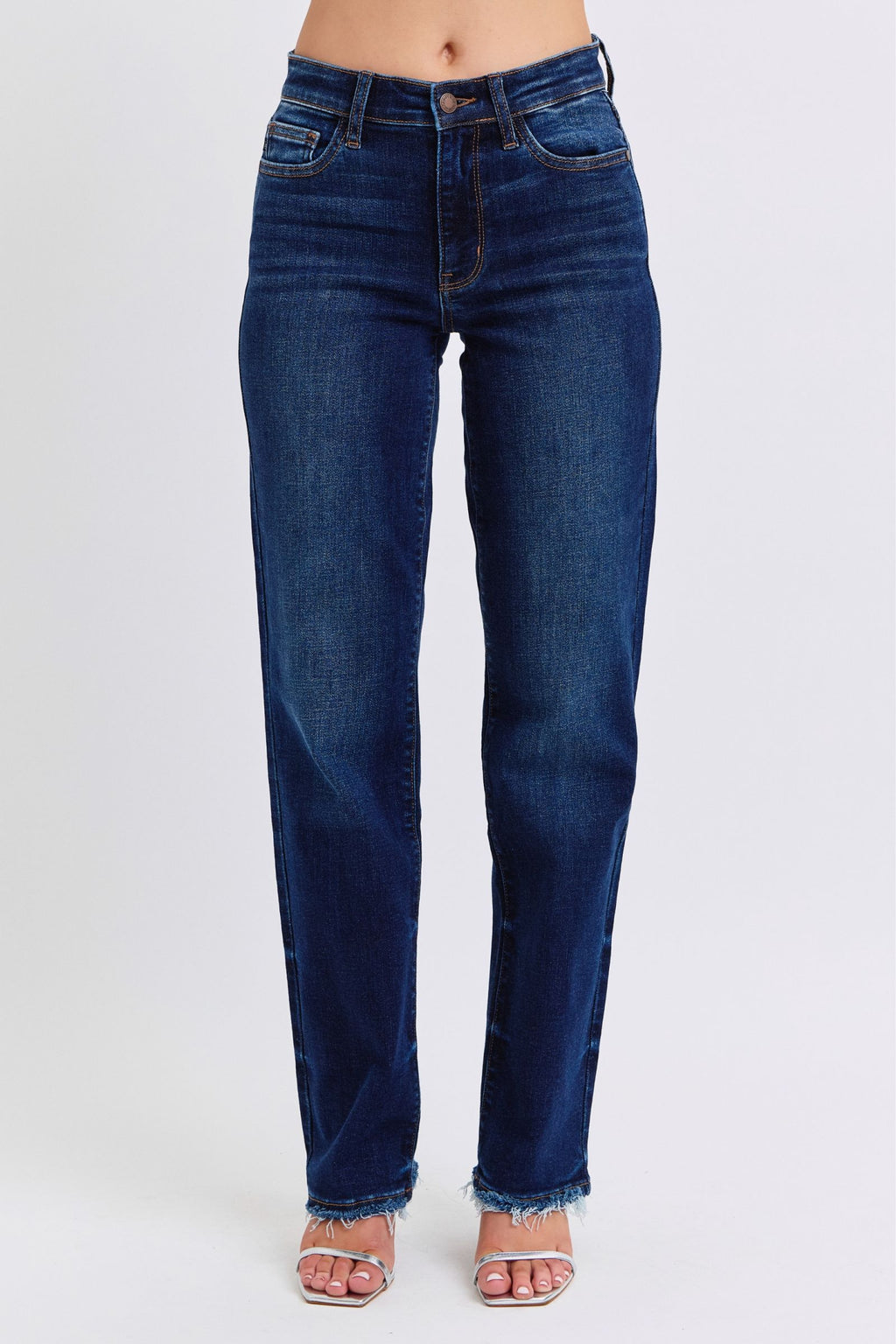 Premium Judy Blue Full Size Raw Hem Straight Leg Jeans for Women