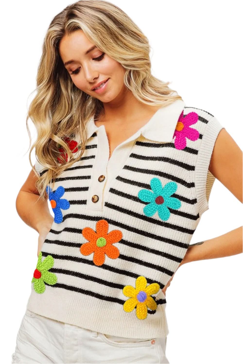 BiBi floral patch striped vest