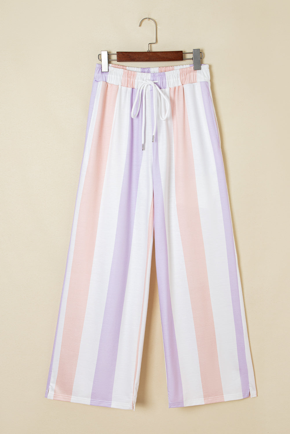 Purple Stripe Print Drawstring Loose Pants With Pockets