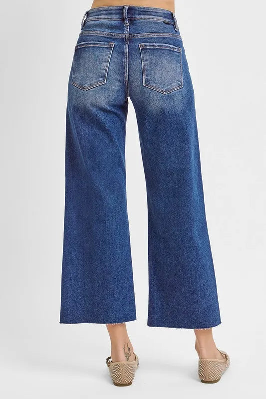 RISEN Raw Hem Wide Leg Cropped Jeans
